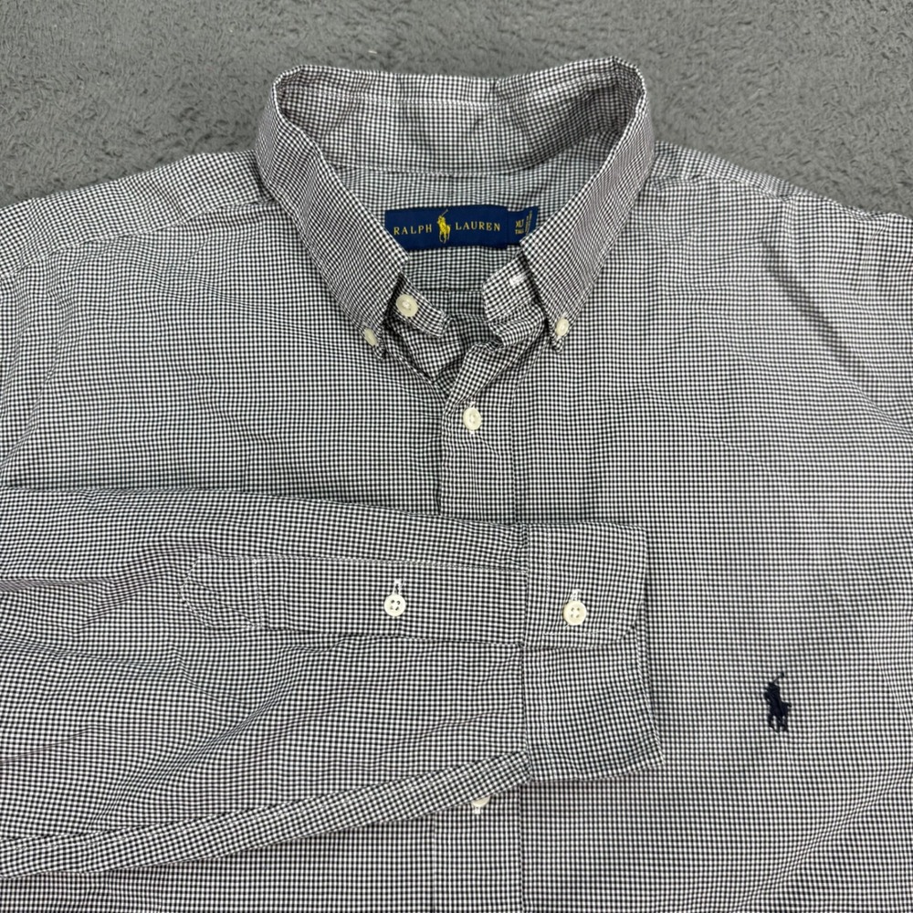 Ralph Lauren Button Down Shirt Mens XLT Blue Gingham Check Long Sleeve Pony Logo